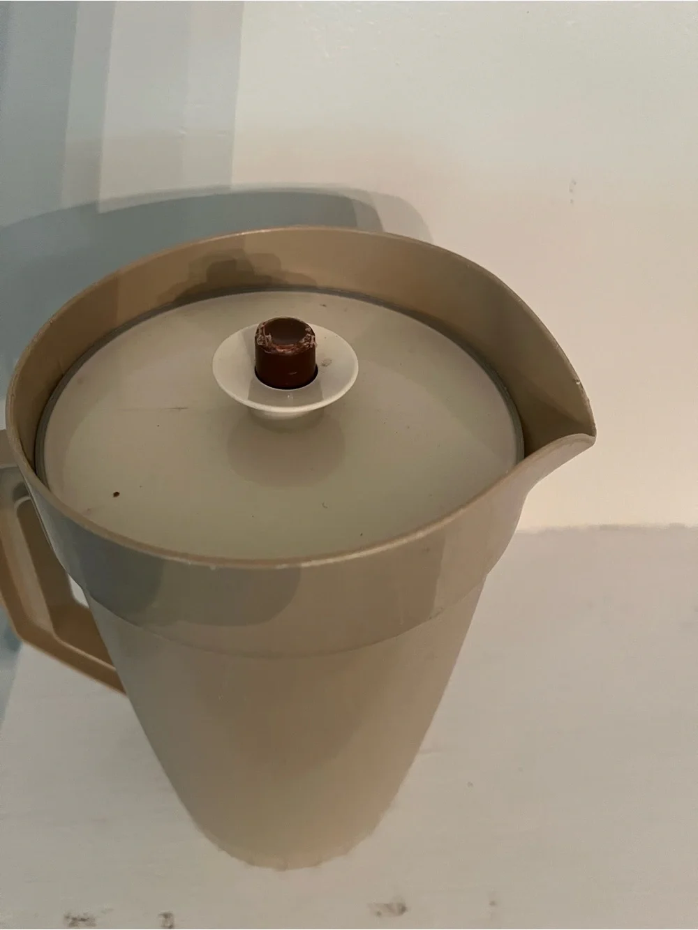 Vintage Tupperware Tan Pitcher with Lid